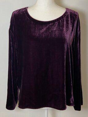 Eileen Fisher Silk Blend Velvet Blouse Shirt Long Sleeve Purple S S/P